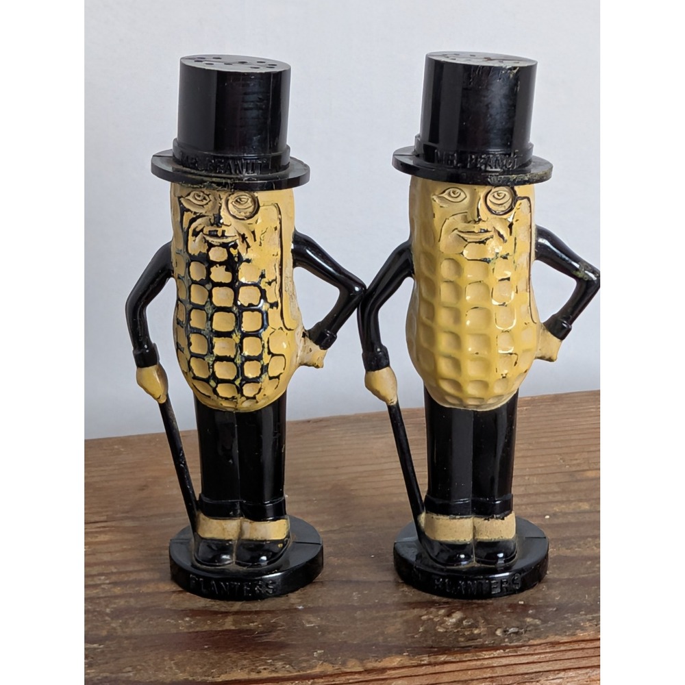 Vintage Planters Mr. Peanut Salt & Pepper Shakers Set 4" Tall – One Missing Plug